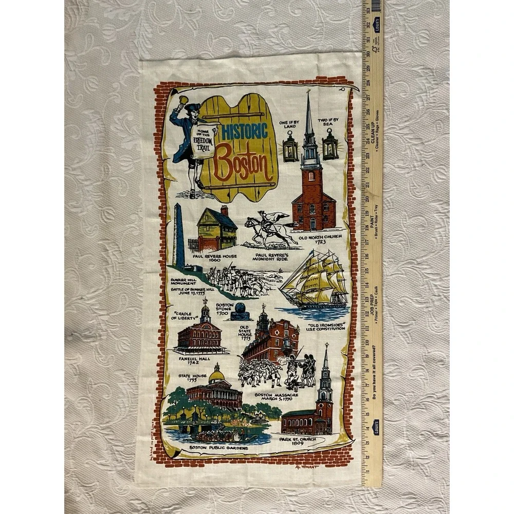 NEW Vintage 1970's Linen Historic Boston Souvenier Tea Towel 16
